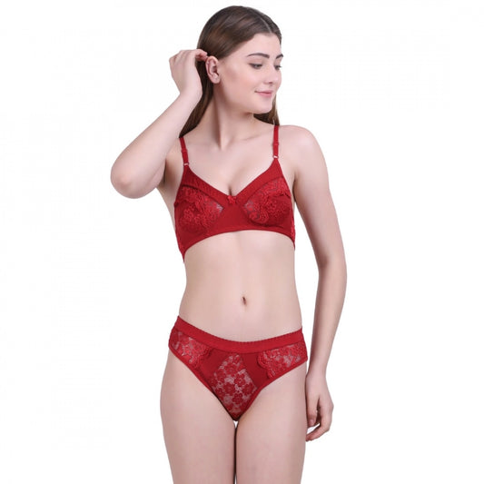 Amfyn Women's Cotton Bra And Panty Set (Material: Cotton (Color: Mehroon)