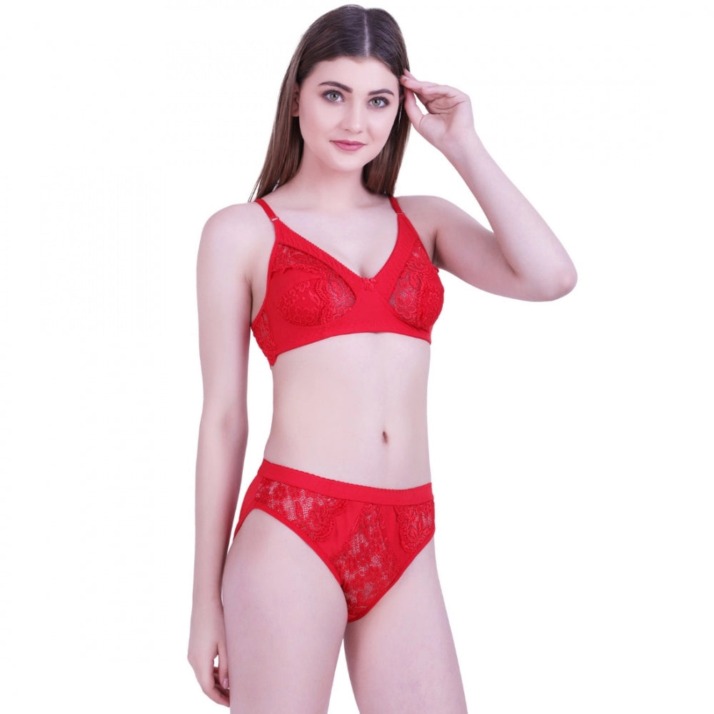 Amfyn Women's Cotton Bra And Panty Set (Material: Cotton (Color: Red)