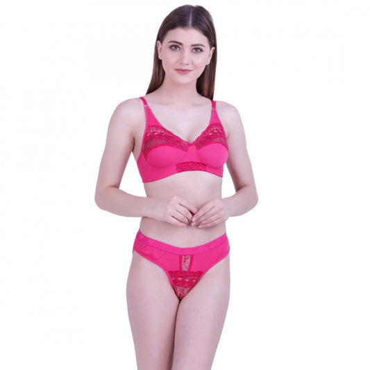 Amfyn Women's Cotton Bra And Panty Set (Material: Cotton (Color: Dark Pink)