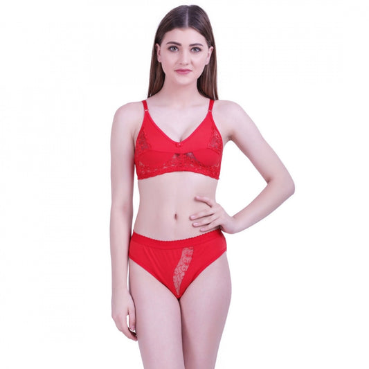 Amfyn Women's Cotton Bra And Panty Set (Material: Cotton (Color: Red)