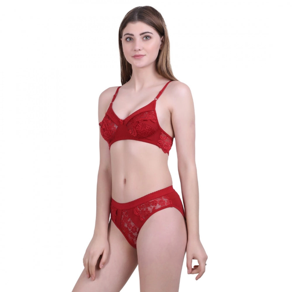 Amfyn Women's Cotton Bra And Panty Set (Material: Cotton (Color: Mehroon)