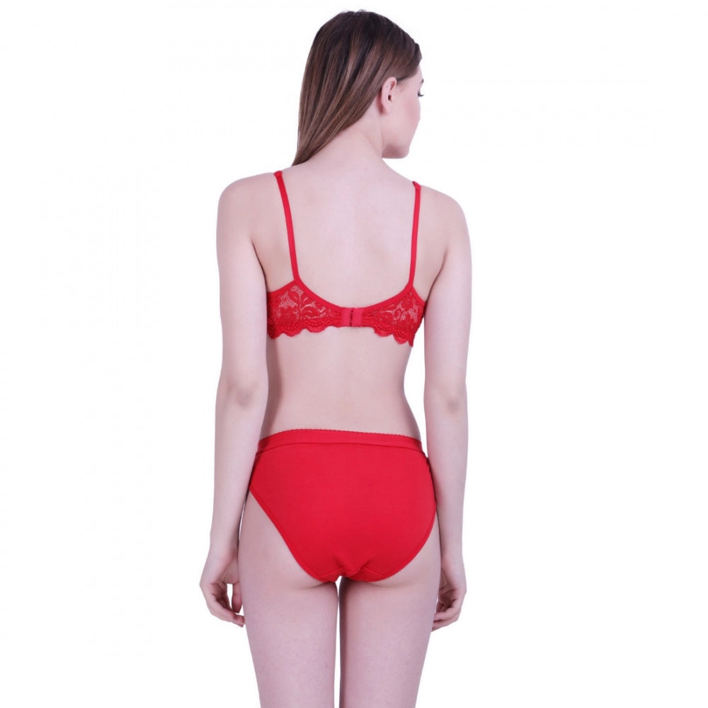 Amfyn Women's Cotton Bra And Panty Set (Material: Cotton (Color: Red)