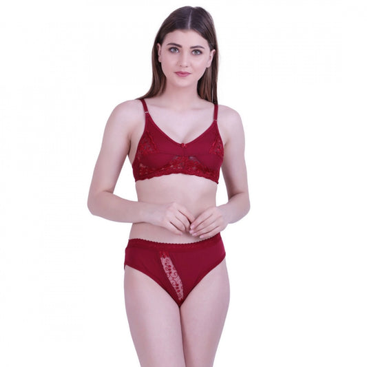 Amfyn Women's Cotton Bra And Panty Set (Material: Cotton (Color: Mehroon)