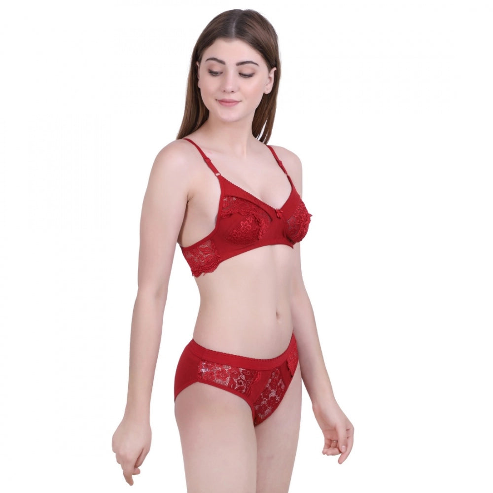 Amfyn Women's Cotton Bra And Panty Set (Material: Cotton (Color: Mehroon)