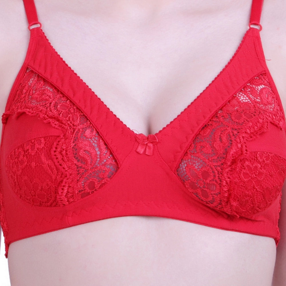 Amfyn Women's Cotton Bra And Panty Set (Material: Cotton (Color: Red)