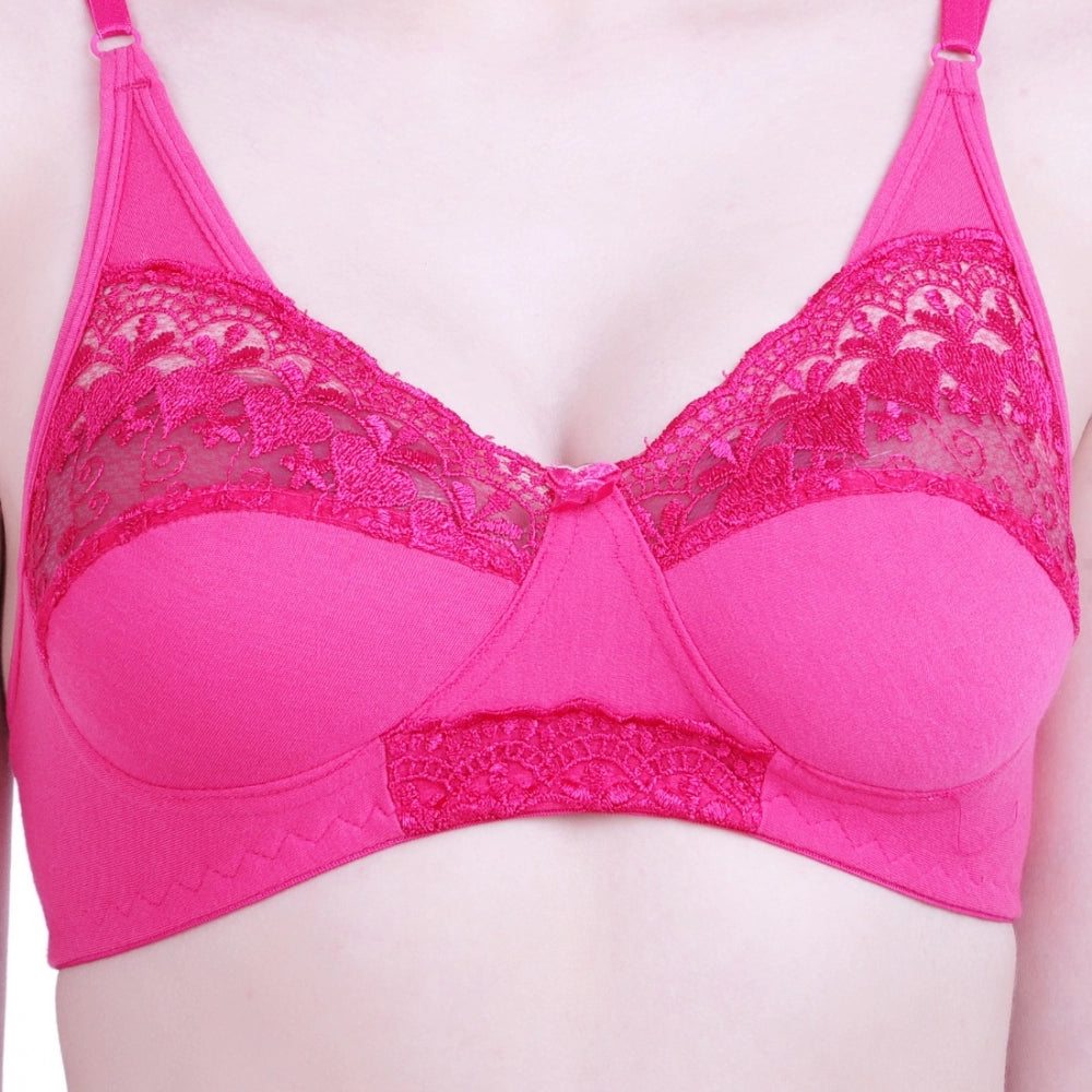 Amfyn Women's Cotton Bra And Panty Set (Material: Cotton (Color: Dark Pink)