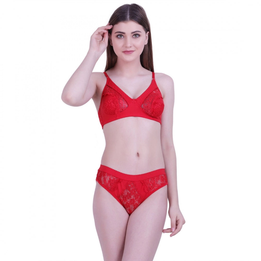 Amfyn Women's Cotton Bra And Panty Set (Material: Cotton (Color: Red)