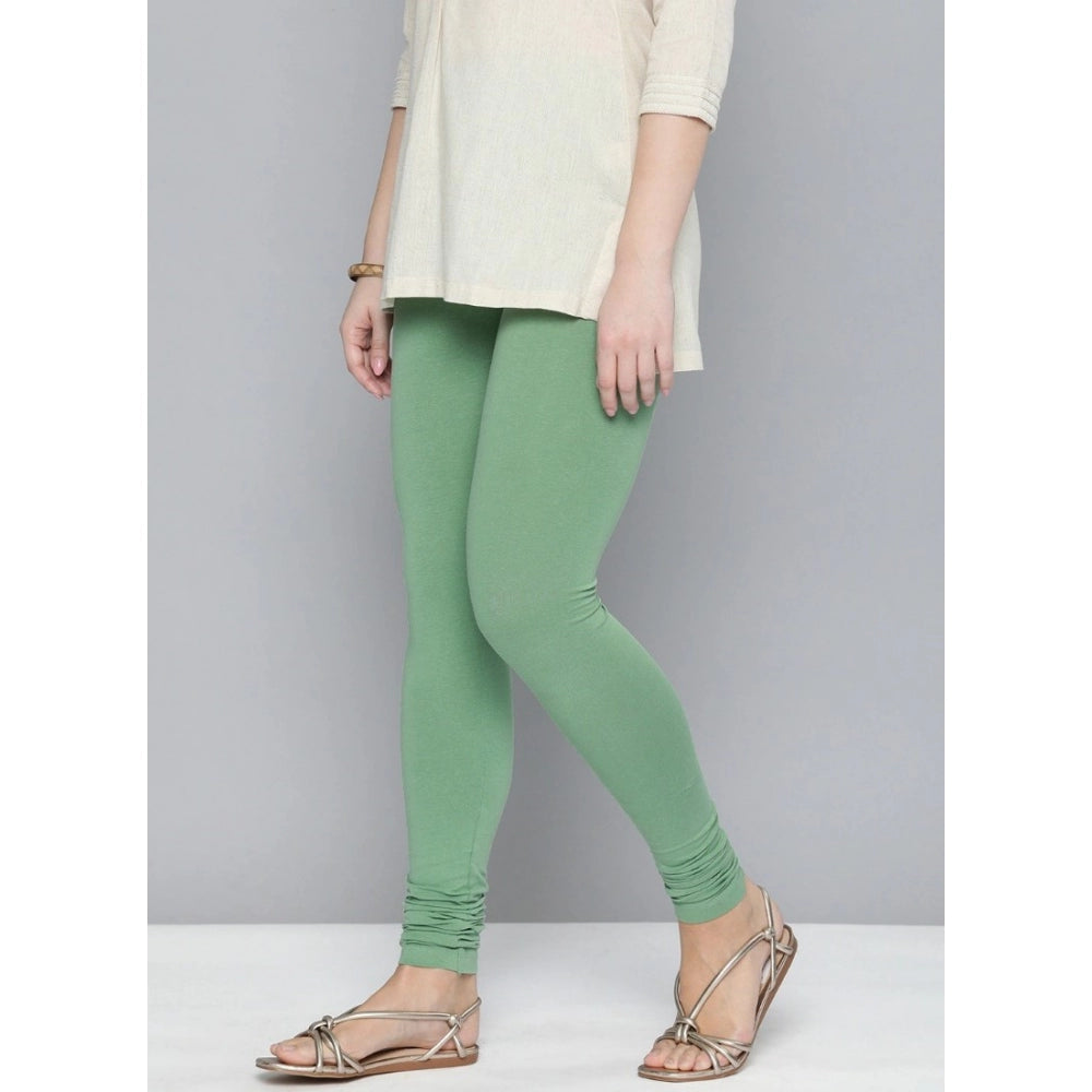 Amfyn Women's Cotton Leggings (Color:Green Solid)