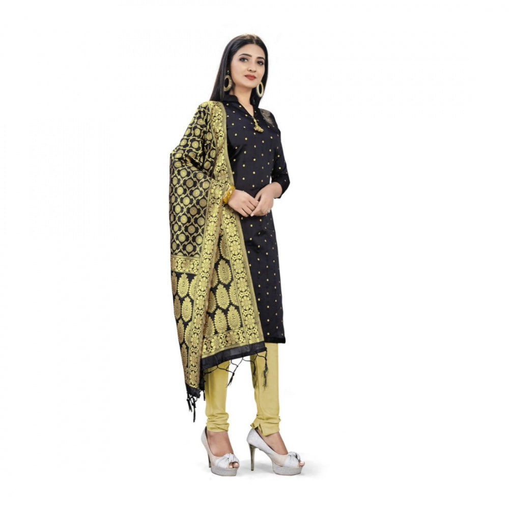 Amfyn Banarasi Silk Unstitched Salwar-Suit Material Premium Quality With Dupatta (Color: Black)