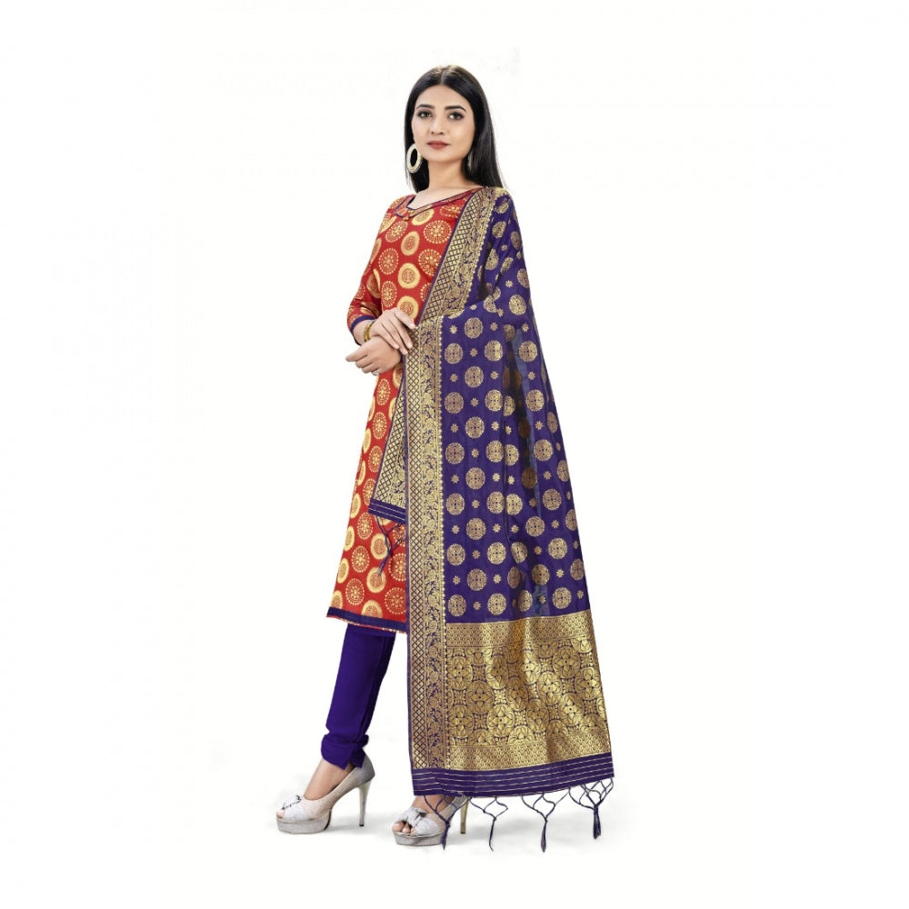 Amfyn Banarasi Silk Unstitched Salwar-Suit Material Premium Quality With Dupatta (Color: Red)