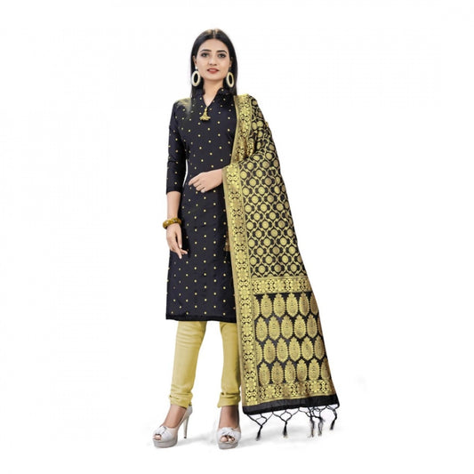 Amfyn Banarasi Silk Unstitched Salwar-Suit Material Premium Quality With Dupatta (Color: Black)