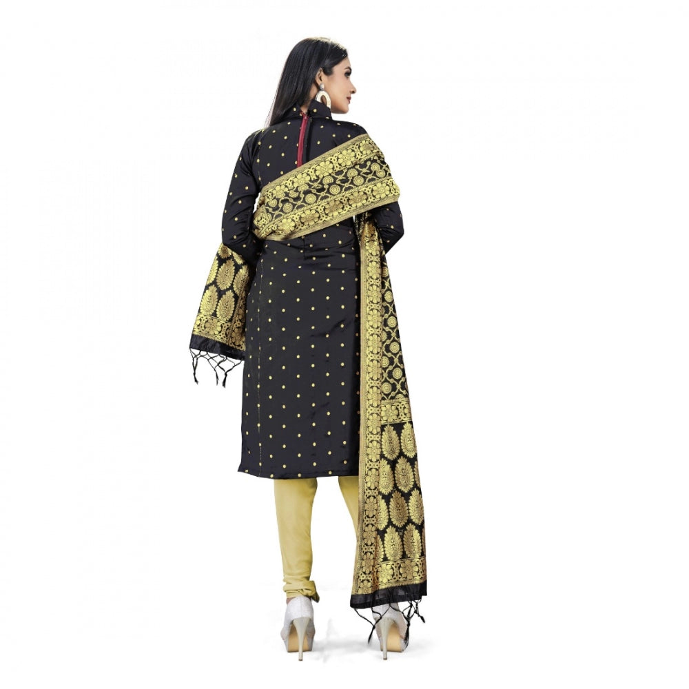 Amfyn Banarasi Silk Unstitched Salwar-Suit Material Premium Quality With Dupatta (Color: Black)