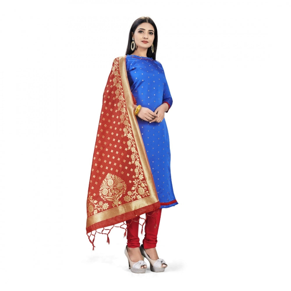 Amfyn Banarasi Silk Unstitched Salwar-Suit Material Premium Quality With Dupatta (Color: Royal Blue)