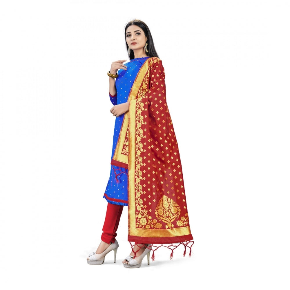 Amfyn Banarasi Silk Unstitched Salwar-Suit Material Premium Quality With Dupatta (Color: Royal Blue)