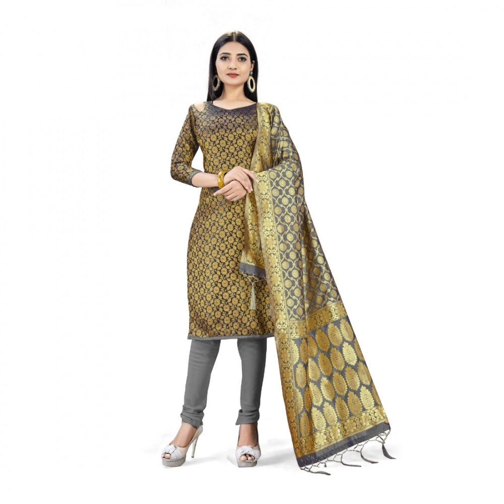 Amfyn Banarasi Silk Unstitched Salwar-Suit Material Premium Quality With Dupatta (Color: Black)