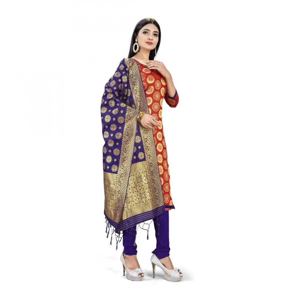 Amfyn Banarasi Silk Unstitched Salwar-Suit Material Premium Quality With Dupatta (Color: Red)