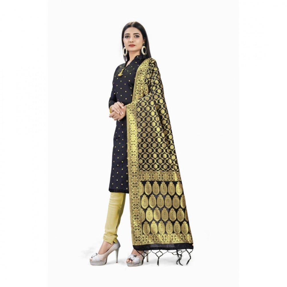 Amfyn Banarasi Silk Unstitched Salwar-Suit Material Premium Quality With Dupatta (Color: Black)