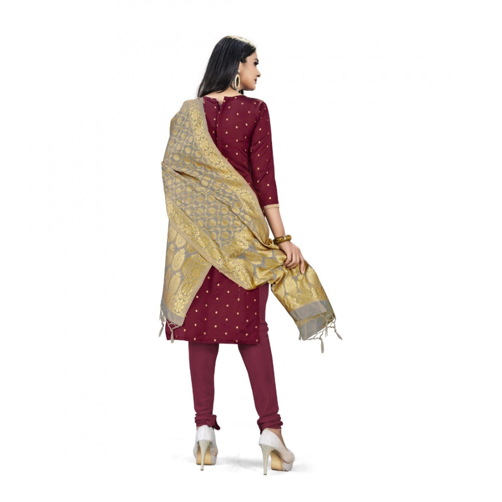 Amfyn Banarasi Silk Unstitched Salwar-Suit Material Premium Quality With Dupatta (Color: Maroon)