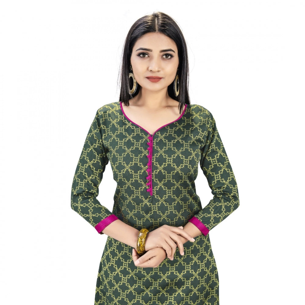 Amfyn Banarasi Silk Unstitched Salwar-Suit Material Premium Quality With Dupatta (Color: Mehendi Green)