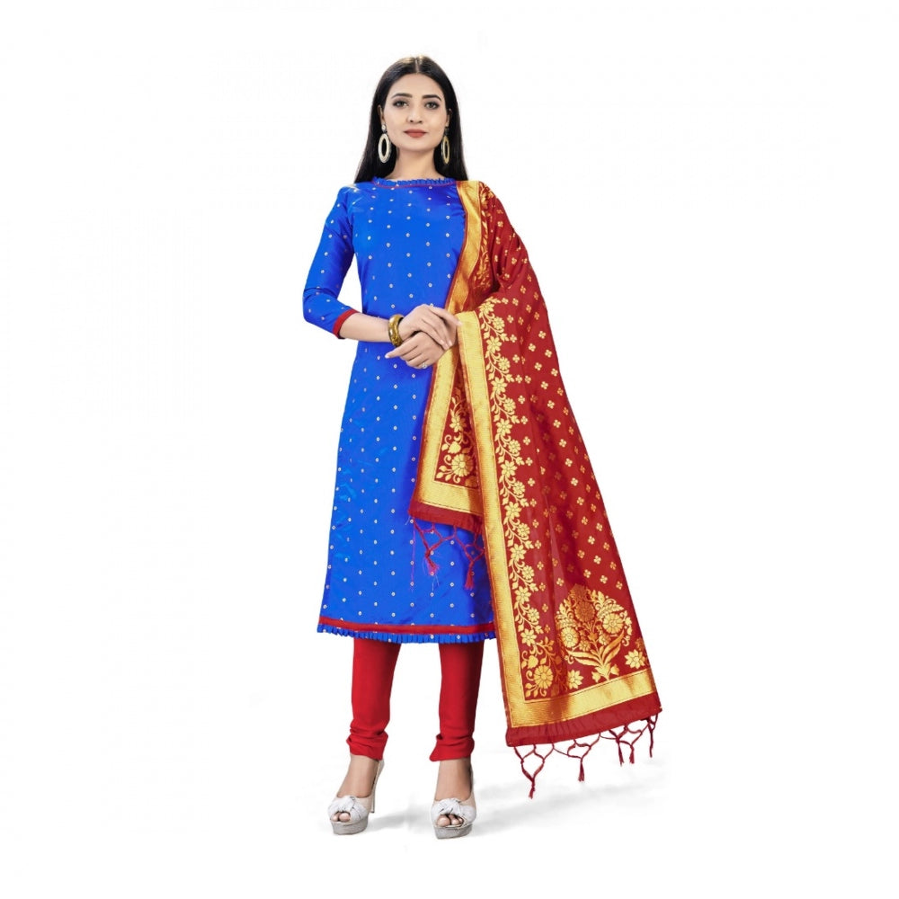 Amfyn Banarasi Silk Unstitched Salwar-Suit Material Premium Quality With Dupatta (Color: Royal Blue)