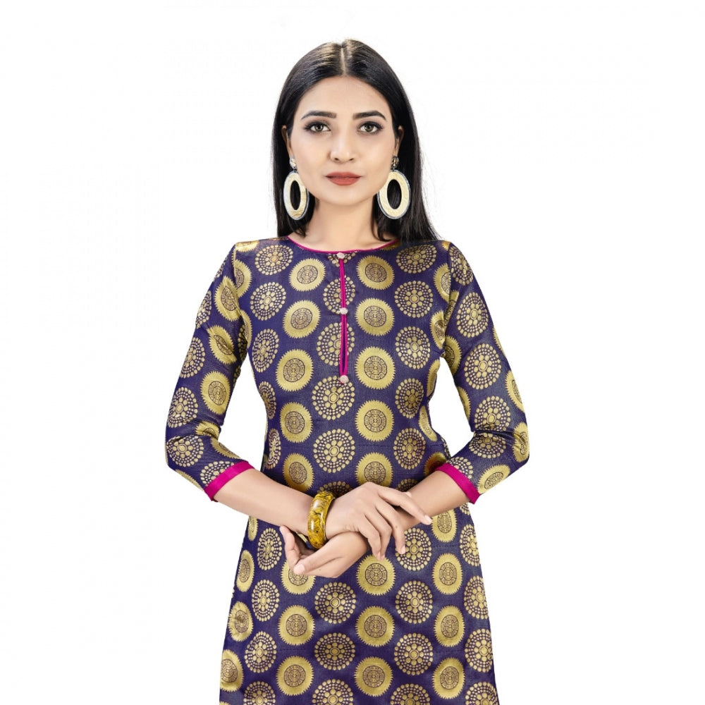 Amfyn Banarasi Silk Unstitched Salwar-Suit Material Premium Quality With Dupatta (Color: Navy Blue)