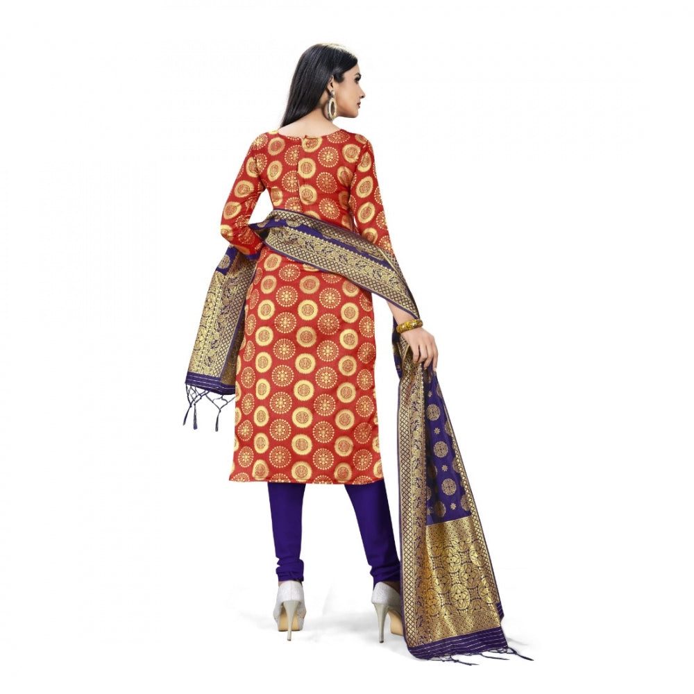 Amfyn Banarasi Silk Unstitched Salwar-Suit Material Premium Quality With Dupatta (Color: Red)