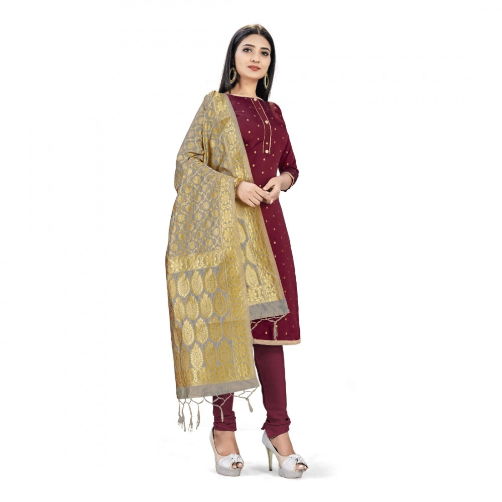 Amfyn Banarasi Silk Unstitched Salwar-Suit Material Premium Quality With Dupatta (Color: Maroon)