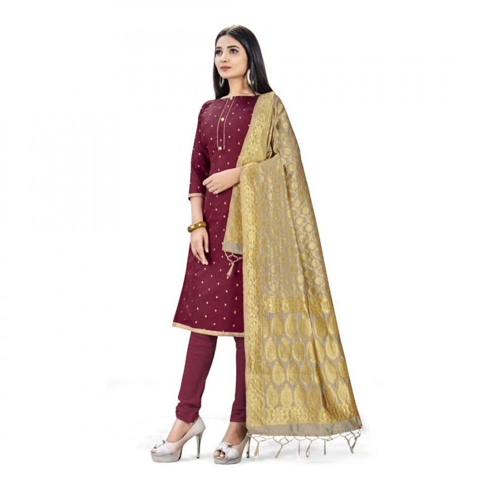 Amfyn Banarasi Silk Unstitched Salwar-Suit Material Premium Quality With Dupatta (Color: Maroon)