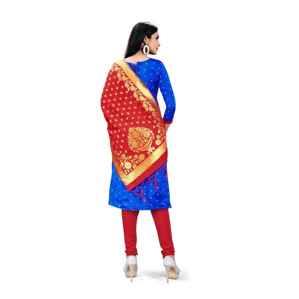 Amfyn Banarasi Silk Unstitched Salwar-Suit Material Premium Quality With Dupatta (Color: Royal Blue)