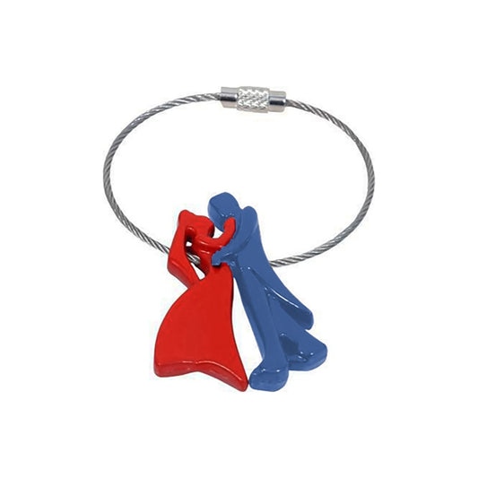 Amfyn Dancing Prince and Princess Couple Plastic Keychain-Red and Blue (Color: Assorted)