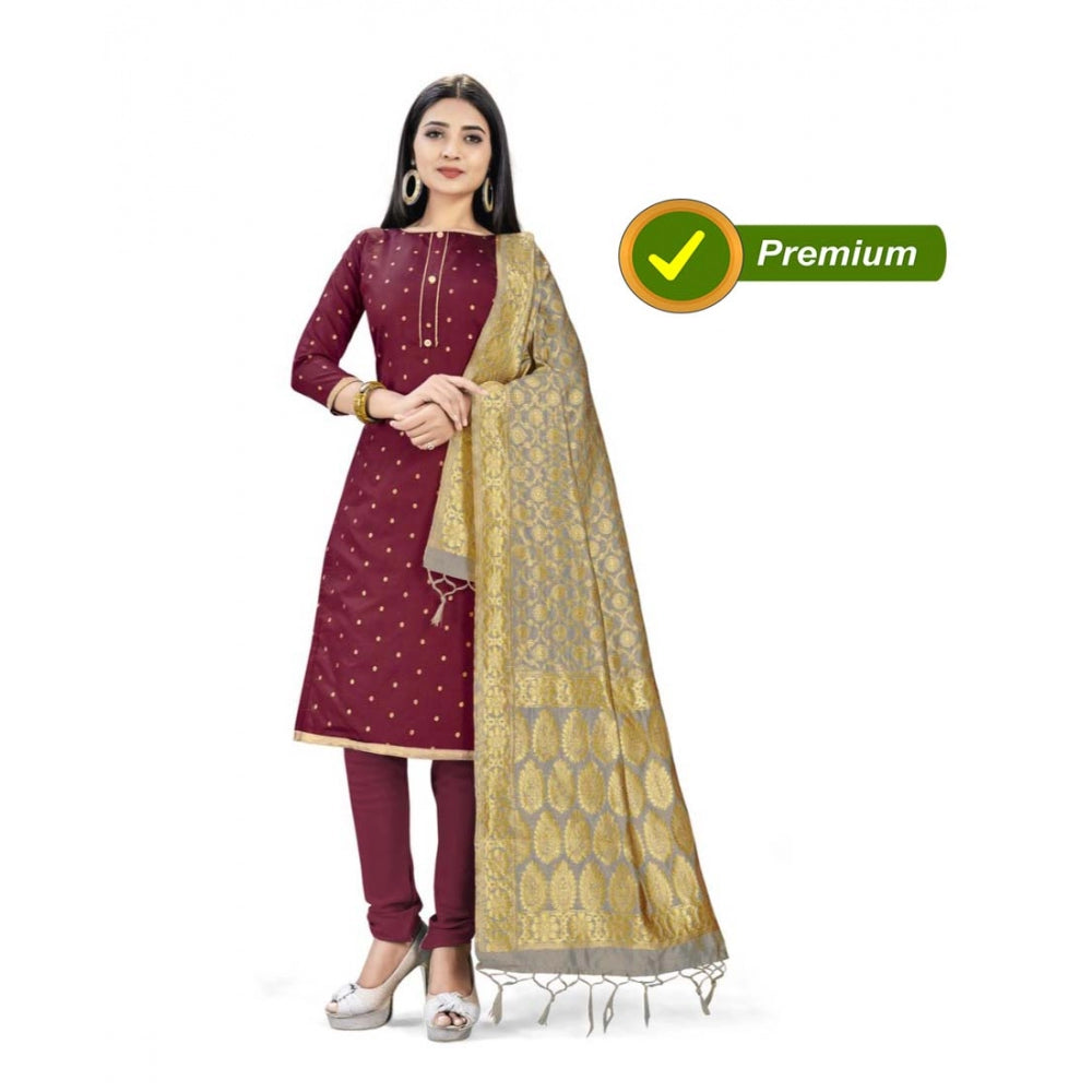 Amfyn Banarasi Silk Unstitched Salwar-Suit Material Premium Quality With Dupatta (Color: Maroon)