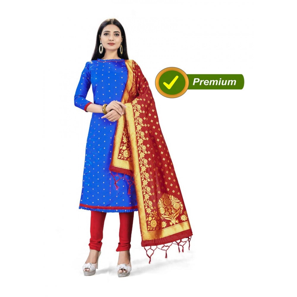 Amfyn Banarasi Silk Unstitched Salwar-Suit Material Premium Quality With Dupatta (Color: Royal Blue)