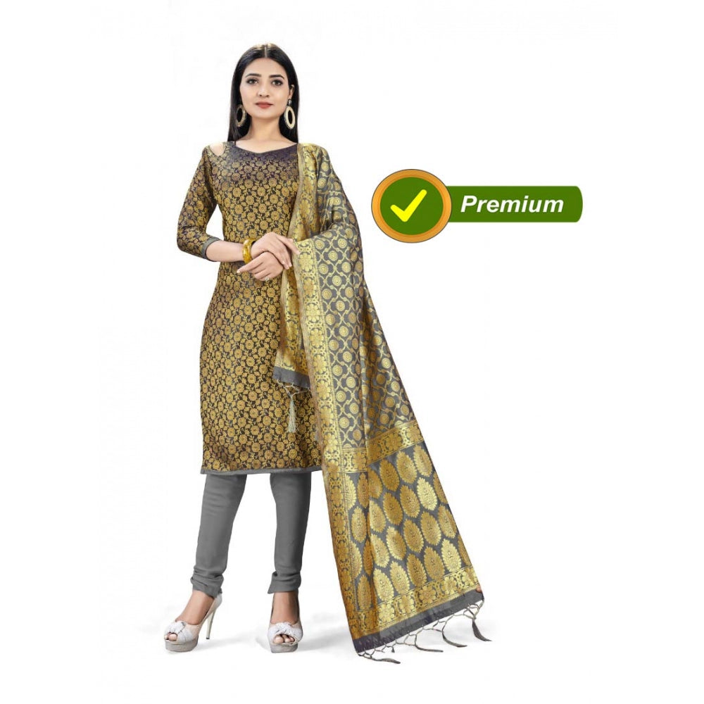 Amfyn Banarasi Silk Unstitched Salwar-Suit Material Premium Quality With Dupatta (Color: Black)