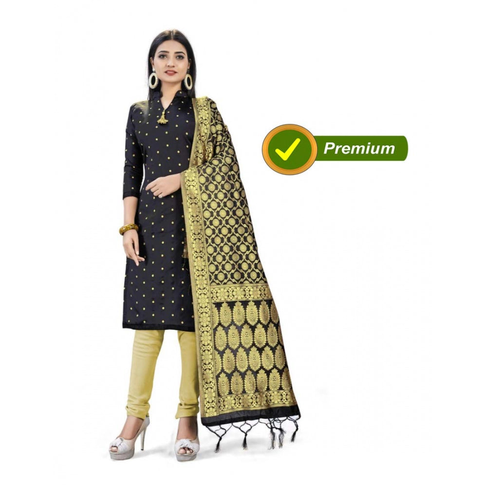 Amfyn Banarasi Silk Unstitched Salwar-Suit Material Premium Quality With Dupatta (Color: Black)