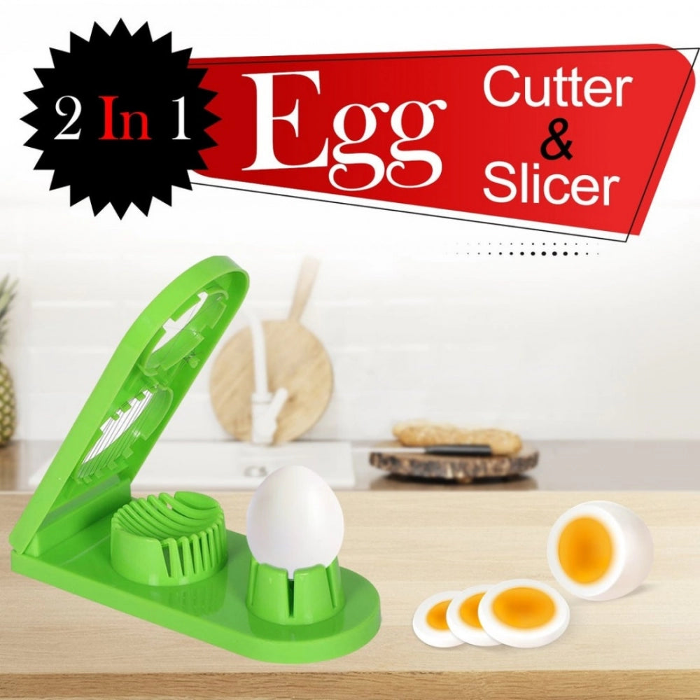 Amfyn Pack Of_2_2 In 1 Boiled Egg and Mushroom Slicer Cutter Chopper Plastic With Stainless Steel Wired (Color:Assorted)