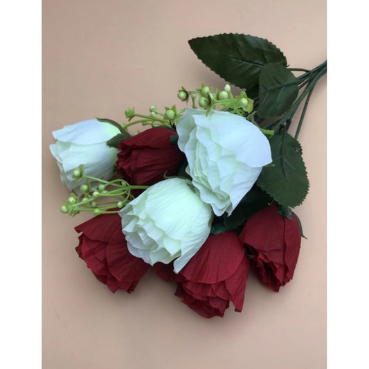 Amfyn Artificial Rose Flowers Bunch Bouquet Of 7 Roses For Home Decoration (Color: Multi, Material: Silk Polyester)