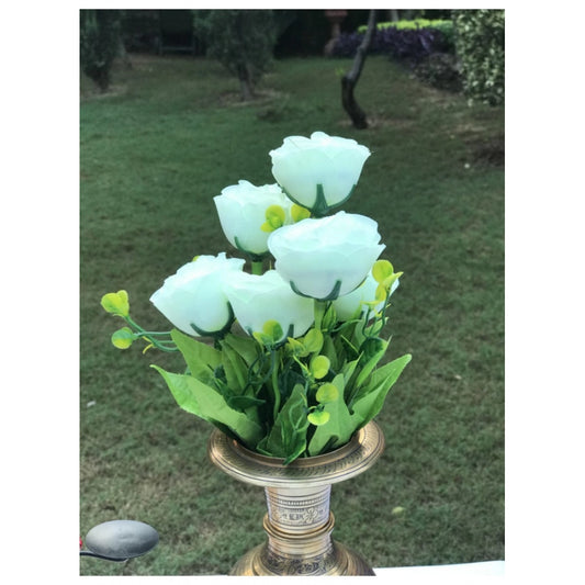 Amfyn Artificial Flowers Bunch Bouquet Of 6 Garden Roses For Home Decoration (Color: White, Material: Silk Polyester)