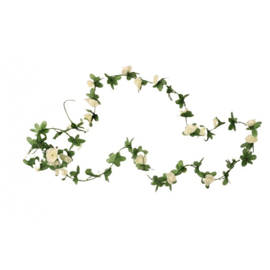 Amfyn Artificial White Rose Vine Flowers Plants Artificial Flower Creeper Hanging Rose For Home Decoration (Color: White, Material: Silk Polyester)