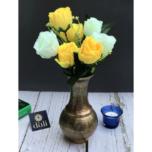 Amfyn Artificial Rose Flowers Bunch Bouquet Of 7 Roses For Home Decoration (Color: Yellow, Material: Silk Polyester)