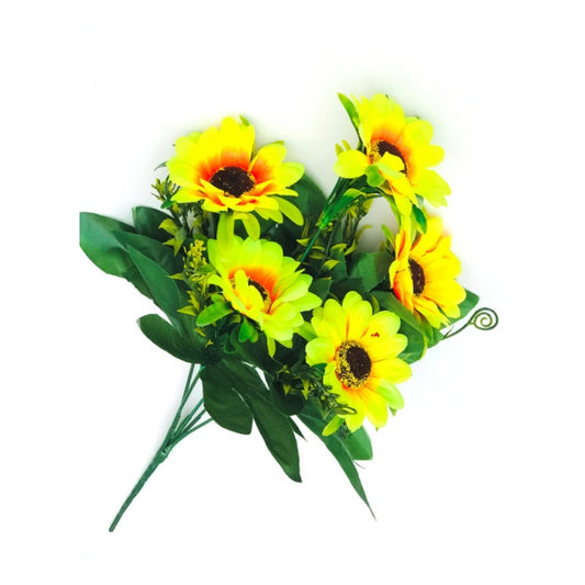 Amfyn Artificial Flowers Bunch Bouquet Of 5 Sunflowers For Home Decoration (Color: Yellow, Material: Silk Polyester)