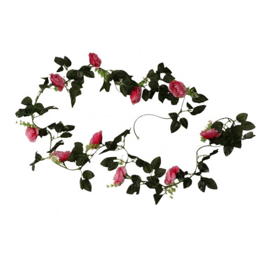 Amfyn Artificial Dark Pink White Filler Rose Vines Flowers Plants Artificial Flower Creeper Hanging Rose For Home Decoration (Color: DarkPink, Material: Silk Polyester)