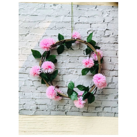 Amfyn Artificial Light Pink Chrysanthemum Dahlia Flower Vine Creeper With Big Green Leaves For Home Decoraton (Color: LightPink, Material: Silk Polyester)