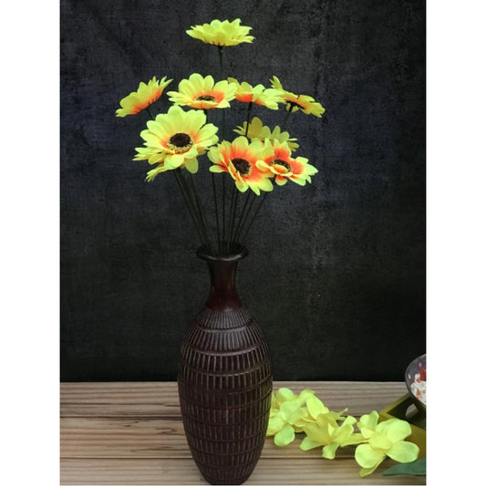 Fashion Artificial Flowers Bunch Bouquet Of 12 Sunflowers For Home Decoration (Color: Yellow, Material: Silk Polyester)