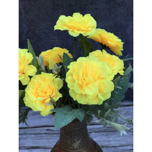 Fashion Artificial Flowers Bunch Bouquet Of 5 Marigold Genda Flowers For Home Decoration (Color: Yellow, Material: Silk Polyester)