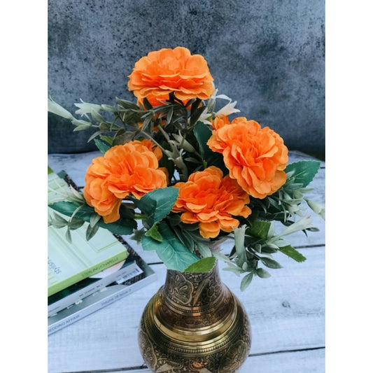 Fashion Artificial Flowers Bunch Bouquet Of 5 Marigold Genda Flowers For Home Decoration (Color: Yellow, Material: Silk Polyester)