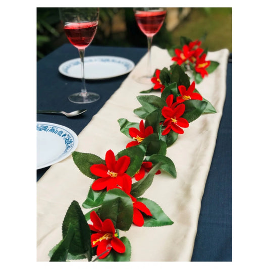 Amfyn Artificial Lily Flower Vine Creeper With Big Green Leaves And 22 Lily Flowers For Home Decoraton (Color: Red, Material: Silk Polyester)