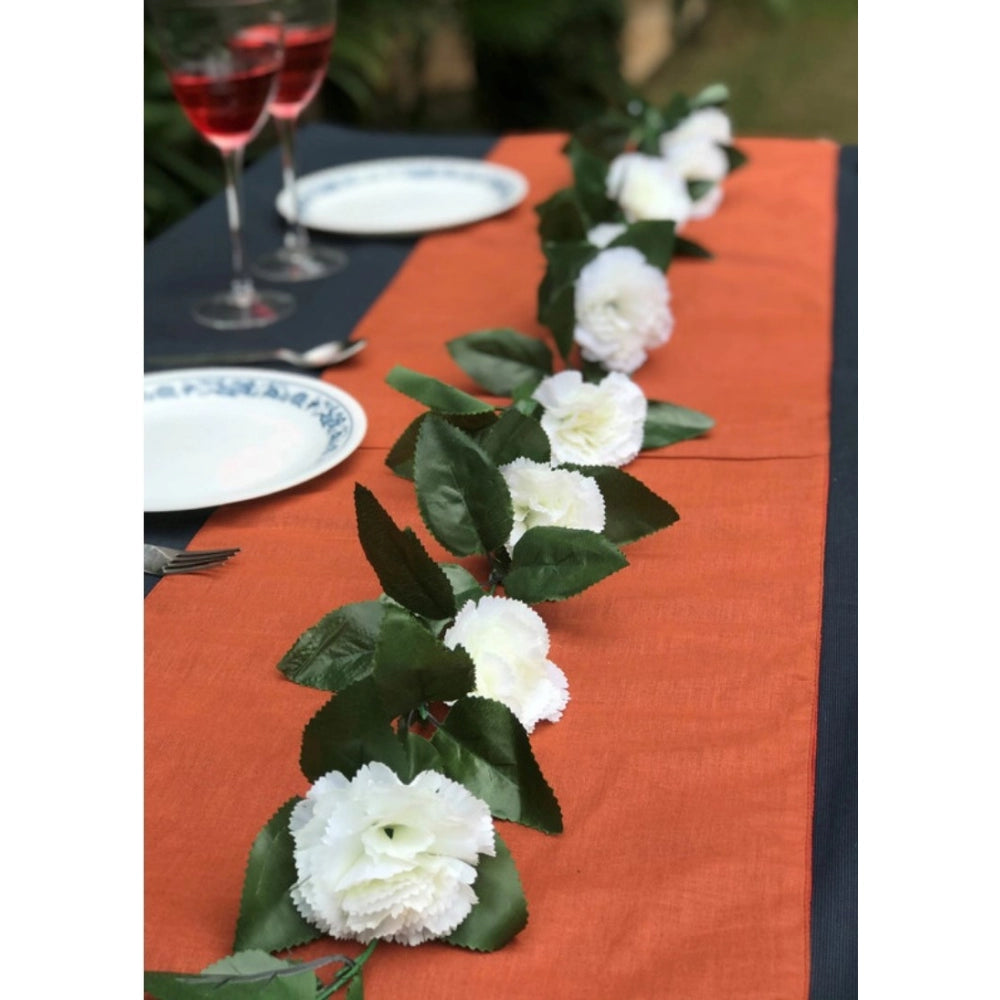 Amfyn Artificial White Carnation Flower Vine Creeper With Big Green Leaves (Color: White, Material: Silk Polyester)