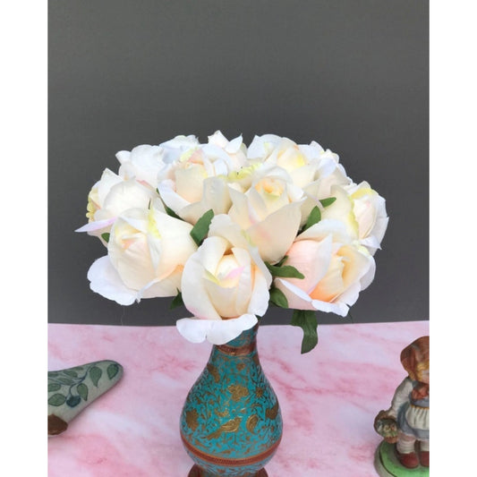 Amfyn Artificial Rose Flowers Bunch Bouquet Of 13 Roses For Home Decoration (Color: Cream, Material: Silk Polyester)