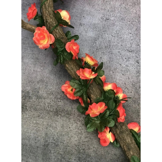 Amfyn Artificial Orange Rose Vine Flowers Plants Artificial Flower Creeper Hanging Rose For Home Decoration (Color: Orange, Material: Silk Polyester)