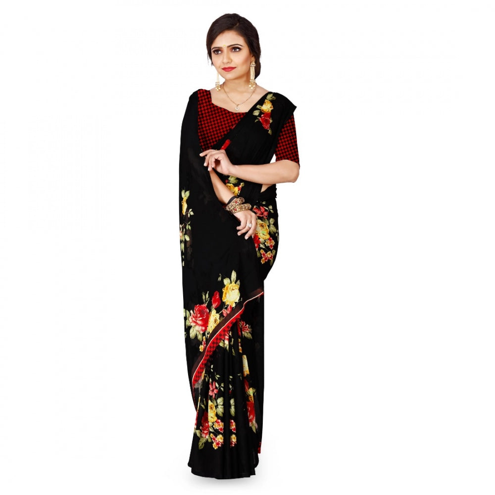 Amfyn Women's Faux Georgette Saree With Blouse (Black, 5-6Mtrs)